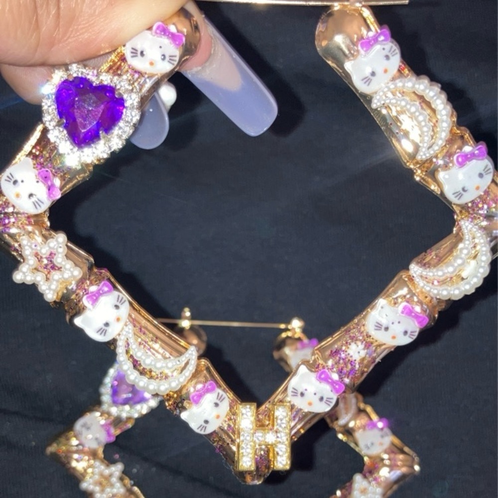 Custom hello kitty bamboo earrings brand new!!